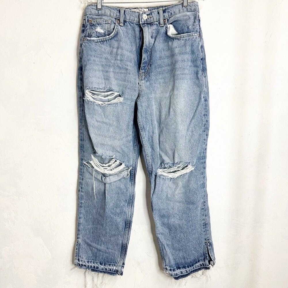 We the Free Straight Up Light Wash High Rise Distressed Jeans 29 Boho